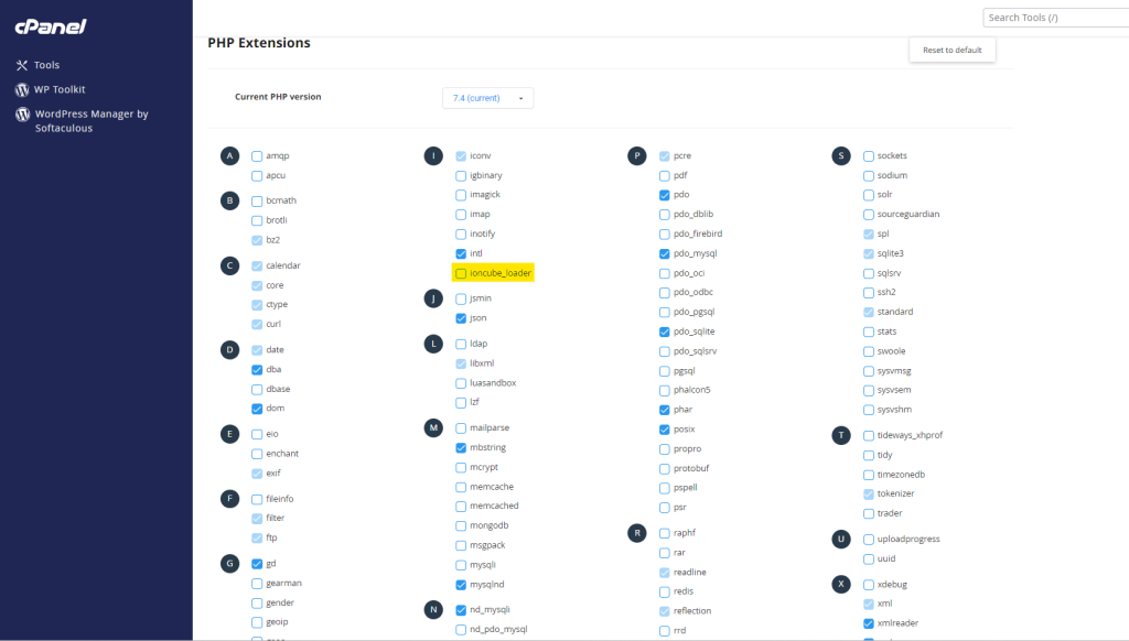 extensions of ioncube loader in cpanel