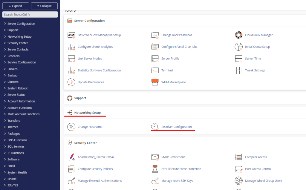 Resolver configuration in cpanel