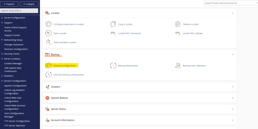 backup configuration in cpanel