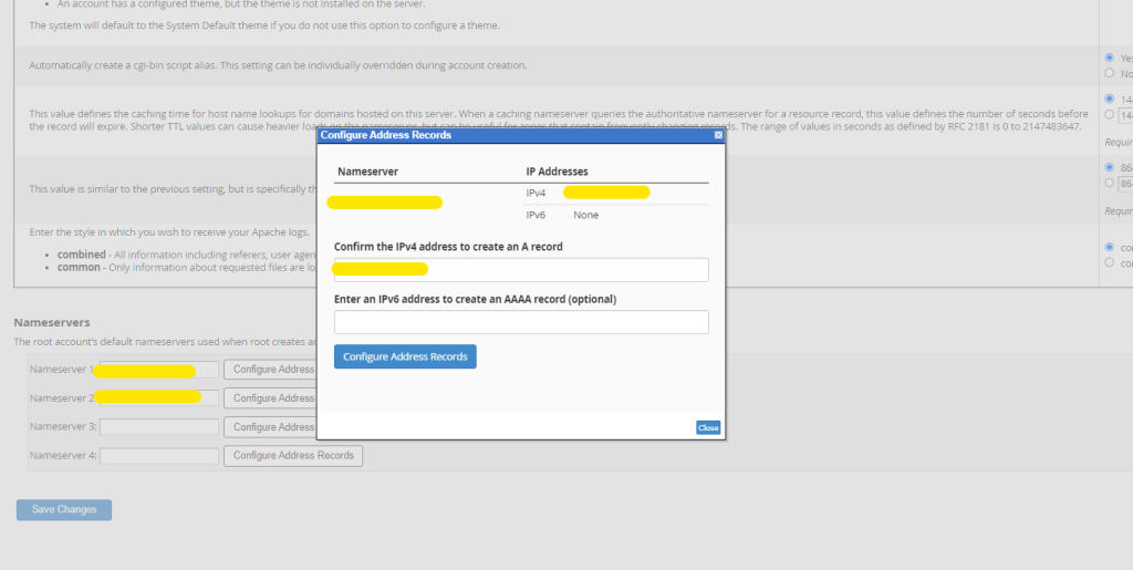 basic webhost manager - configure nameserver