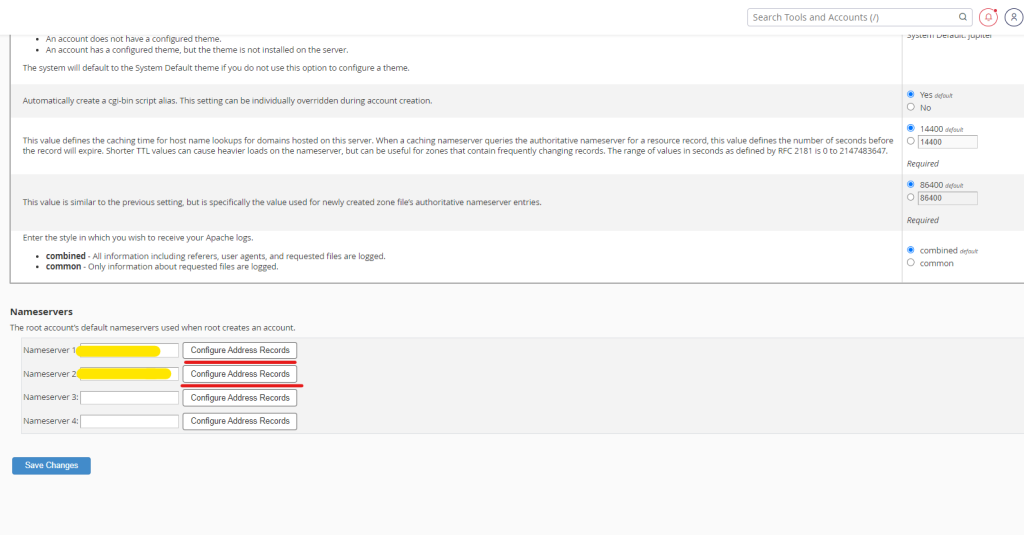 basic webhost manager - nameservers