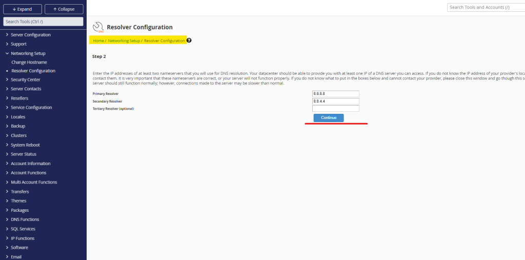 change the network IP in resolver configuration