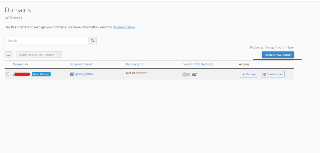 create add a domain in cpanel