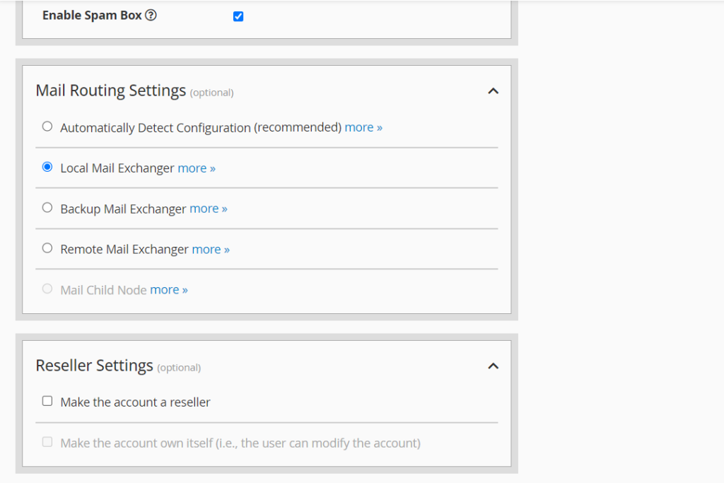 creating a new account in cpanel - DNS